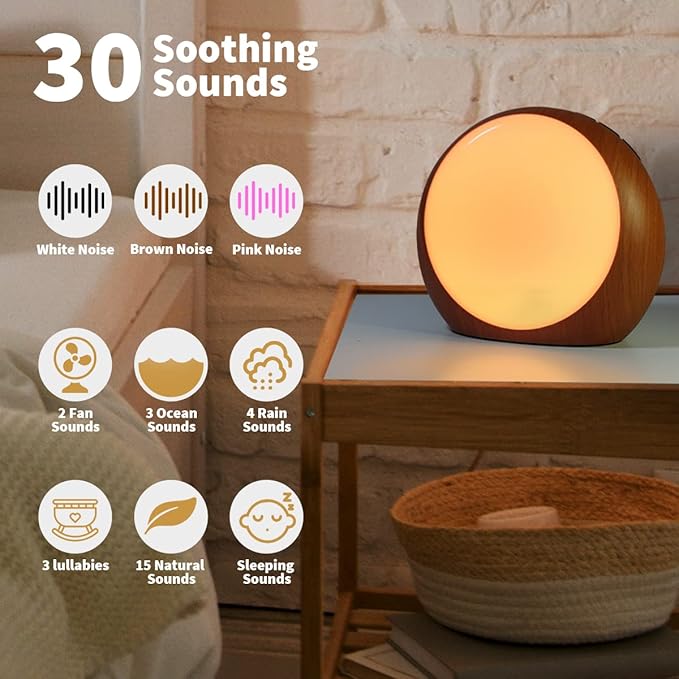 Brown Noise Sound Machine White Noise Machine with 12 Color Night Lights 30 Soothing Sounds Auto-Off Timer Calming Sleep Machine with Memory Function for Baby Kids Adult for Office Privacy