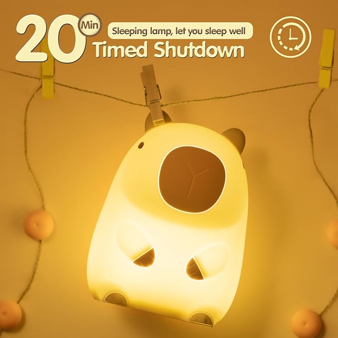 ATSUI Cute Capybara Night Light, LED Squishy Novelty Animal Lamp, Food Grade Silicone, 2 Level Dimmable, Breastfeeding Nursery Nightlight for Room Decor, Funny Gifts Stuff for Boys Girls Baby Children - Bloomnest