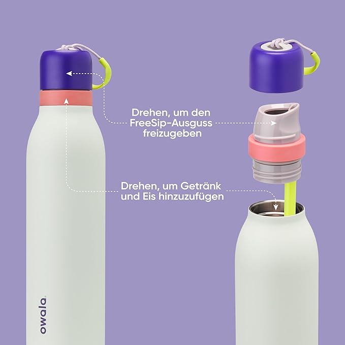 Owala FreeSip Twist Insulated Stainless Steel Water Bottle with Straw for Sports and Travel, BPA-Free, 24-oz, Purple/Green (Minty Horizon) Owala