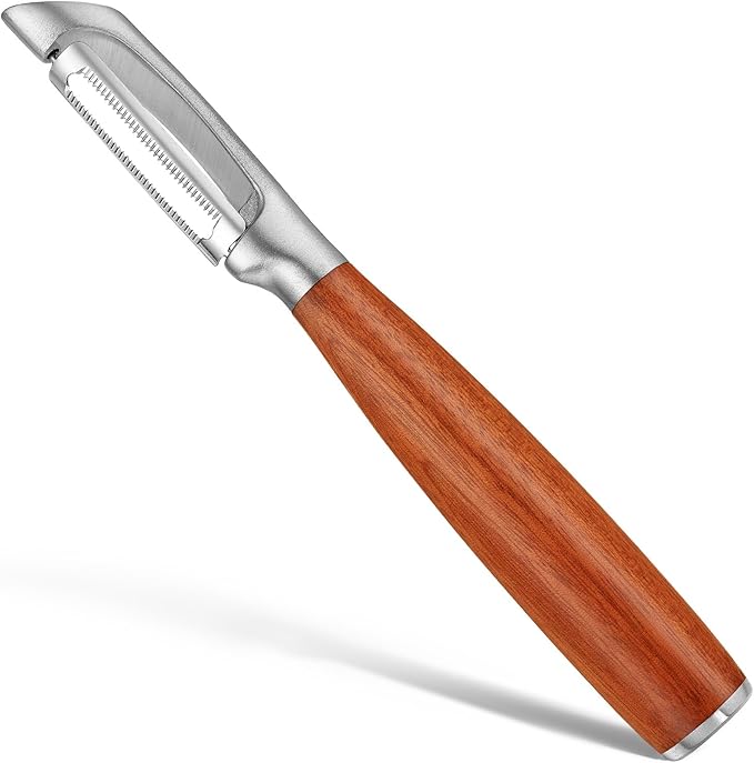 Serrated Blade Premium I Type 304 Stainless Steel Multifunctional Kitchen Peeler Real Wood Handle Ultra Sharp Blade Vegetable Potato Apple(Aosuan) - Bloomnest