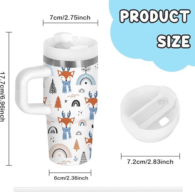 Fox Gifts for Girls - 14oz Kids Forest Red Fox Tumbler with Handle and Straw, Stainless Steel Insulated Water Bottle, for Sport, School, Travel - Animal Lovers Children Birthday Gifts Cups(1pc) - Bloomnest
