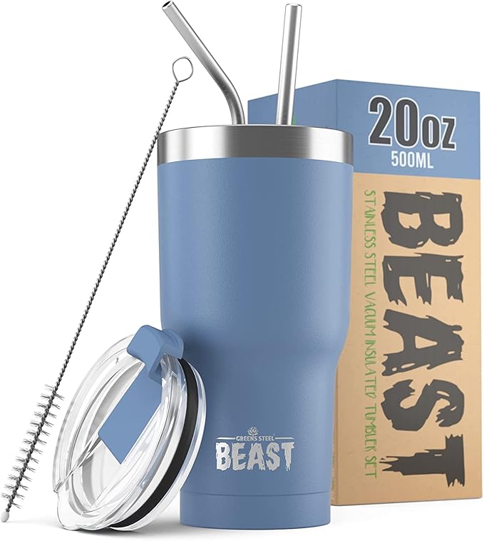 Beast 20 oz Tumbler Stainless Steel Vacuum Insulated Coffee Ice Cup Double Wall Travel Flask (Stormy Sky Blue) - Bloomnest