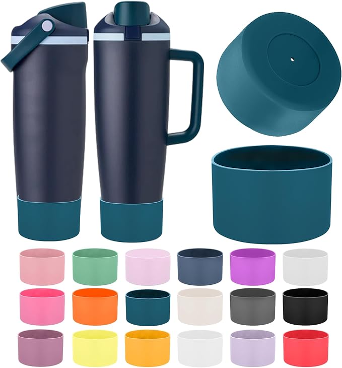 Mity rain 2PCS Protective Silicone Boots for Owala 30oz & 40oz FreeSip Sway Bottles & Tumblers - Accessories for owala, Enhances Stability & Prevents Scratches (Dark Cyan-Blue) Mityrain