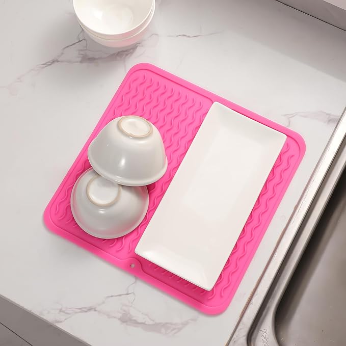 Silicone Dish Drying Mat for Multiple Usage,Easy clean,Eco-friendly,Heat-resistant Silicone Mat for Kitchen Counter or Sink,Refrigerator or Drawer liner Rose M 12 inches x 12 inches - Bloomnest