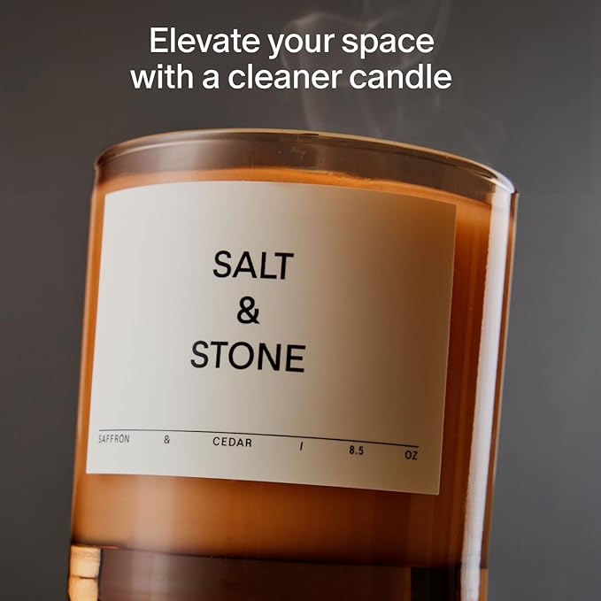 SALT & STONE Scented Candle for Women & Men | Hand-Poured, Aromatic & Fragrant | Coconut & Soy Blend Wax | 100% Cotton Wick | Long-Lasting 50 Hour Burn Time (8.5 oz) (Saffron & Cedar) - Bloomnest
