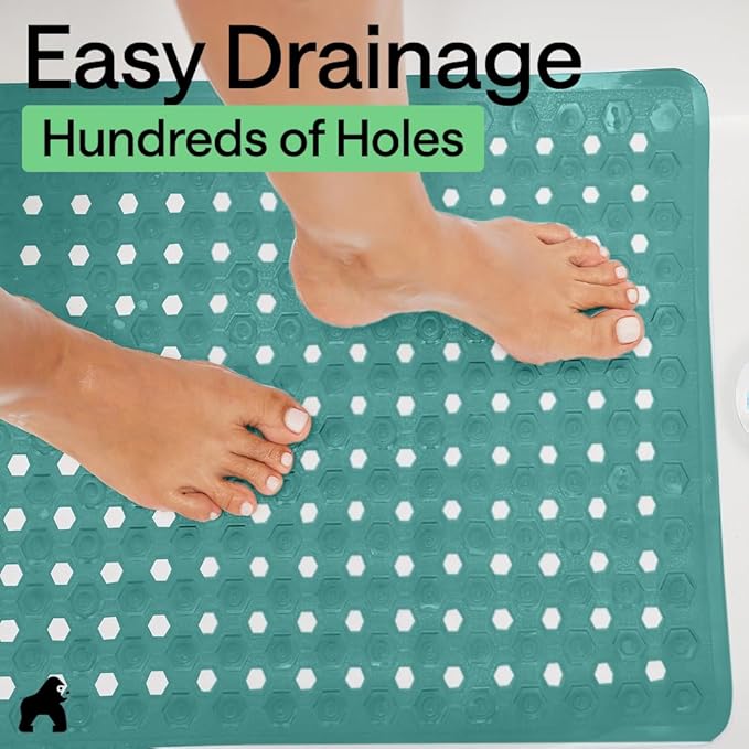 GORILLA GRIP Patented Square Shower Stall Mat, Small Bathtub Floor Mats for Stand Up Showers, Suction Cups and Drain Holes, Machine Wash, Soft on Feet, Bathroom Accessories 21x21 Inch Turquoise Opaque - Bloomnest