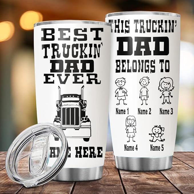 Personalized Best Truckin' Grandpa Ever Truck Driver Tumbler Cup Gift Father's Day, Grandpa, Grandfather, Trucker, Truck Driver 20oz 30oz Insulated Coffee/Tea Tumbler with Lid - Bloomnest