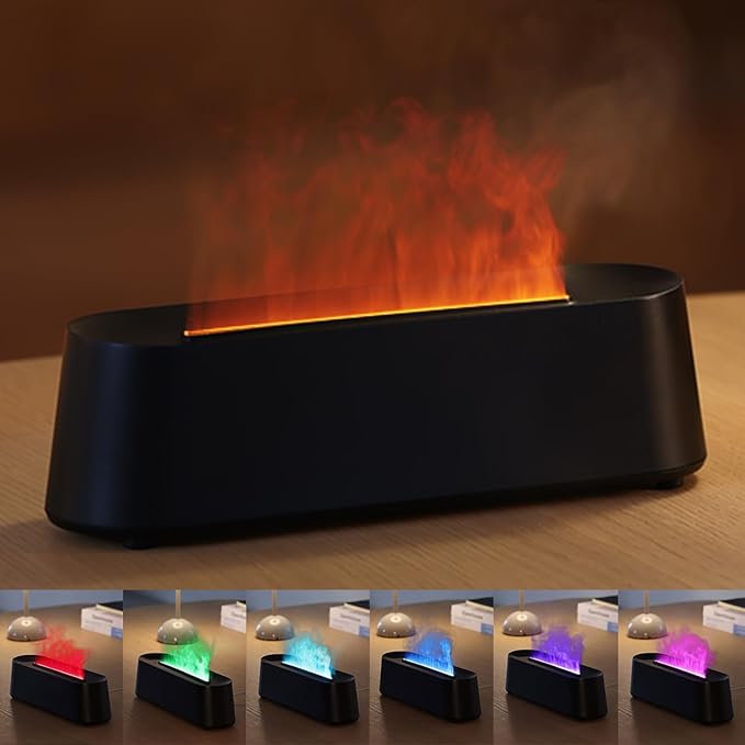 Essential Oil Diffuser, Fireplace Fire Flame Aromatherapy Diffuser, 250ml Cool Mist Humidifier, Scent Aroma Diffuser with 7 Colors Light, Remote Control, Timer & Auto-Off for Home, Room (Black) - Bloomnest