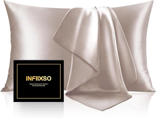 INFIIXSO Mulberry Silk Pillow Cases King Size Set of 2, Silk Pillowcase with Hidden Zipper 20"x36", Extraordinary Smooth and Soft Pillow Case for Hair and Skin(Caramel, 2 Pack) - Bloomnest