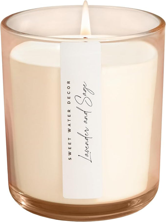 Sweet Water Decor Lavender and Sage Scented Soy Candles – French Lavender, Lime, Sage, Ginger, – Cozy All-Year-Round Aroma – 50 Hour Burn – 12oz Tinted Glass Jar for Home Decor and Bedroom Decor - Bloomnest