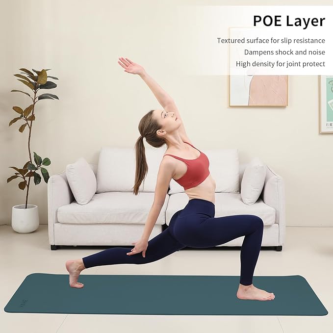 HAHE Yoga Mat Thick (8MM,1/3"), Eco-Friendly POE Non Slip Yoga Mat, High Rebound & Shock Absorption, Anti-Tear & Sweat-Resistant for Yoga, Fitness, Home, Workouts, Large Pilates Mats 72"x24" with Carrying Strap - Bloomnest