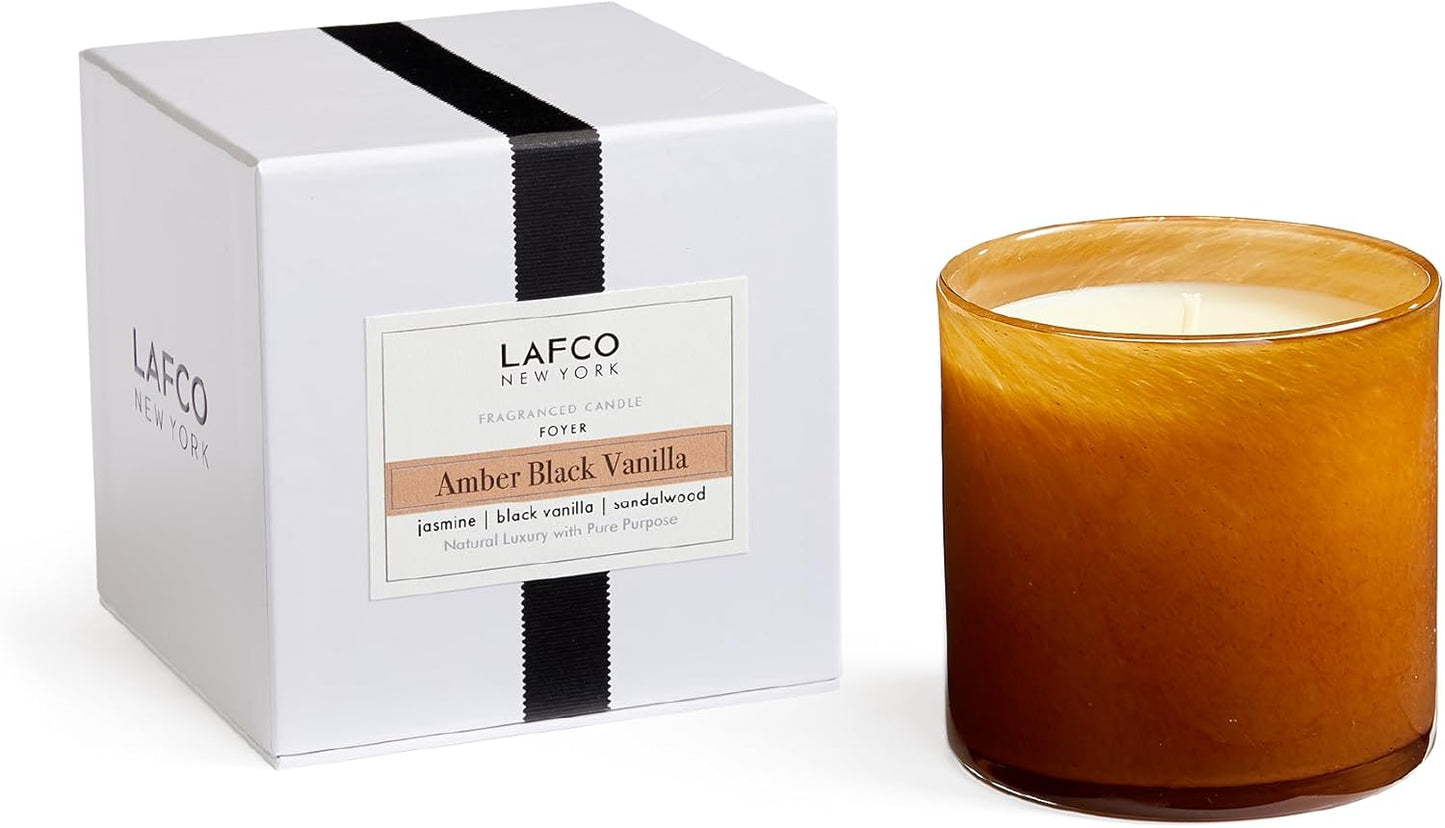 LAFCO New York Signature Candle, Amber Black Vanilla - 15.5 oz - 90-Hour Burn Time - Reusable, Hand Blown Glass Vessel - Made in The USA