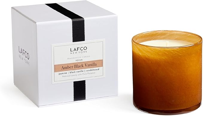 LAFCO New York Signature Candle, Amber Black Vanilla - 15.5 oz - 90-Hour Burn Time - Reusable, Hand Blown Glass Vessel - Made in The USA - Bloomnest