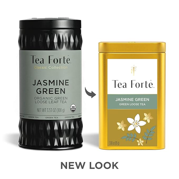Tea Forte Jasmine Green Premium Loose Leaf Caffeinated Green Tea Blend Canister, Makes 35-50 Cups - Bloomnest