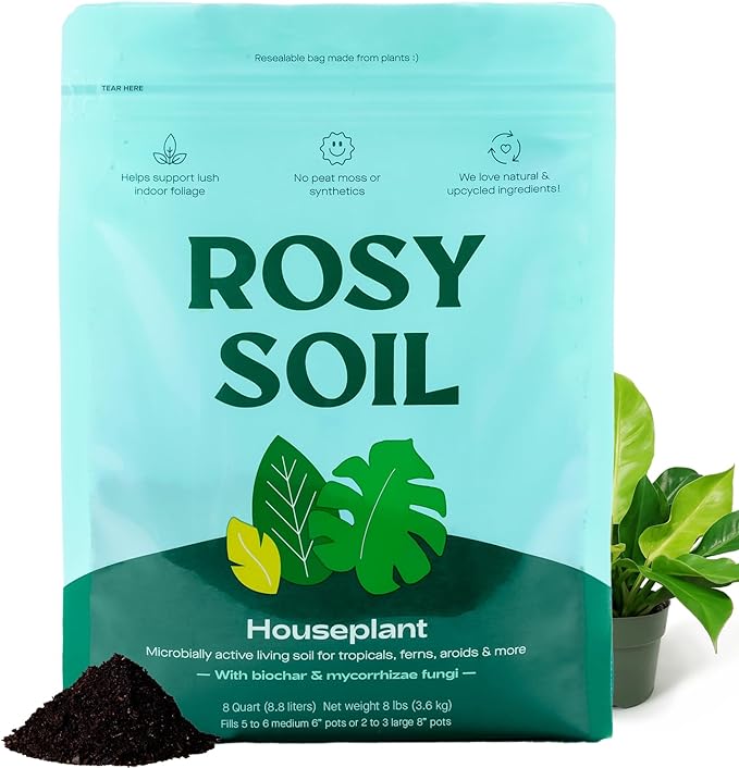 Rosy Soil Indoor Potting Soil for House Plants - Organic Potting Soil Mix for Indoor Plants - Enriched w/Root-Boosting Biochar for Foliage Plants, Flowers, Herbs - Peat Free, Less Prone to Gnats - 8qt - Bloomnest