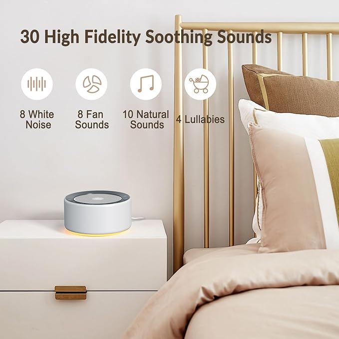 Nursery Lamp with Sound Machine, Mood Lighting, 7 Colors Night Light, 30 Soothing Sounds, White Noises for Baby, Adults. Timer, Plug in, Memory Function, Touch Control - Bloomnest