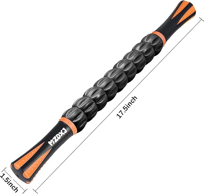 Muscle Roller Massage Roller Stick- Deep Tissue Fascia Blaster for Myofascial Pain Relief, Lymphatic Drainage & Body Sculpting, Handheld Physical Therapy & Recovery Tool (Orange black-18 inch) - Bloomnest
