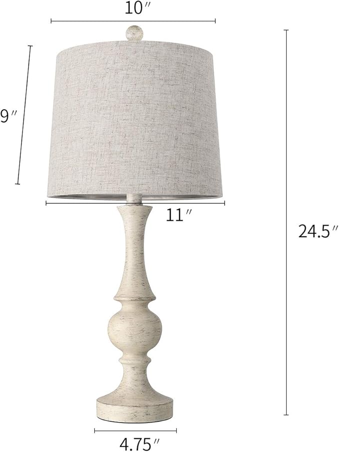 Oneach 24.5 inches 3 - Way Dimmable Touch USB Farmhouse Table Lamps Set of 2 for Living Room Bedroom Rustic Bedside Nightstand Lamp with USB Ports 2 Bulbs Included - Bloomnest