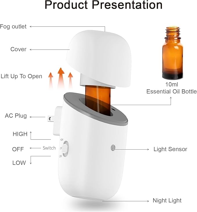 Plug in Waterless Diffuser, Up to 500 Sq. FT Coverage, Essential Oil Diffuser for Home, Office, Hotel, Small Wall Silent & Waterless Oil Diffuser for Scent Air - Bloomnest