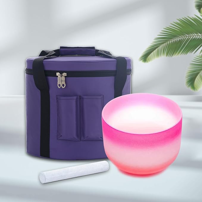KVKA 10 Inch F Note Heart Chakra Rainbow Quartz Frosted Crystal Singing Bowl with Carrying Case for Sound Healing Yoga Bath - Bloomnest