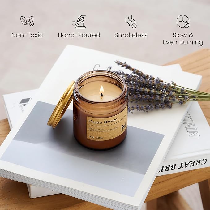 M&SENSE Oceanic Breeze Candles for Home Scented Aromatherapy Candle Gift Set for Women and Men,7.05oz Soy Wax Long Lasting Amber Jar Candles Gift for Birthday Housewarming Mother's Valentine Day - Bloomnest
