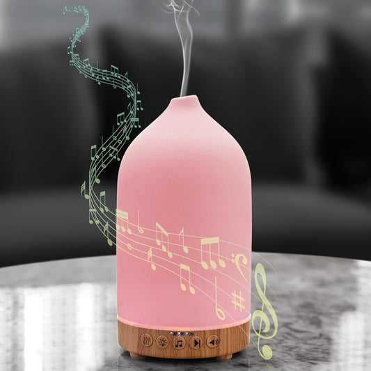 200ML White Noise Ceramic Diffuser,Sleep Sound Machine with 20 Natural Soothing Sounds, 7 Color Lights,Essential Oil Diffuser, Timer for Baby, Kids, Adults, Office, Home(Wood Grain) Upgrade