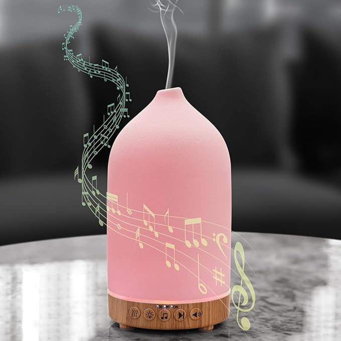 200ML White Noise Ceramic Diffuser,Sleep Sound Machine with 20 Natural Soothing Sounds, 7 Color Lights,Essential Oil Diffuser, Timer for Baby, Kids, Adults, Office, Home(Wood Grain) Upgrade - Bloomnest