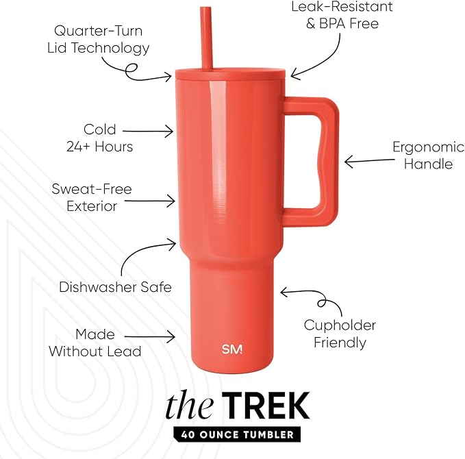 Simple Modern 40 oz Trek Tumbler with Handle and Straw Lid | Cup Holder Friendly Insulated Stainless Steel Travel Mug | Flame SimpleModern