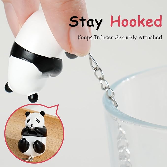 Calico Cat Tea Infuser Set - Adorable Tricolor Kitty Hook, Fine Mesh Loose Leaf Tea Steeper, Stainless Steel, No Mess, 1 Pack (Panda Lazily Lying on the Cup)