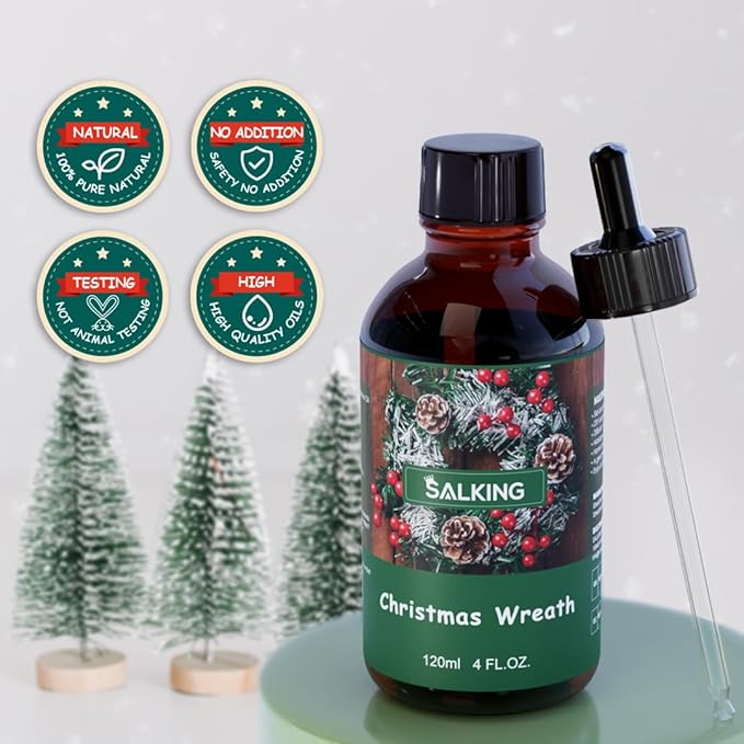 SALKING Christmas Wreath Fragrance Oil, 120ml (4 Fl Oz) Premium Essential Oils for Diffuser, Candle Scents for Candle Making, Soap Making Supplies, Diffuser Oil Scents, Holiday Gifts - Bloomnest