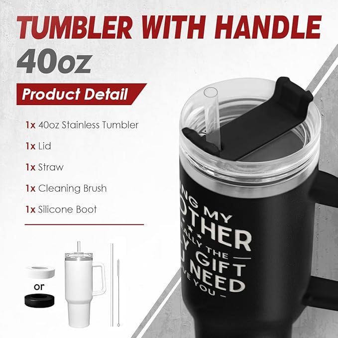 SANDJEST Brother Gift from Sister, 40oz Stainless Steel Insulated Coffee Tumbler With Lid & Straw, Travel Mug for Men, Christmas Birthday Father's Day - Bloomnest