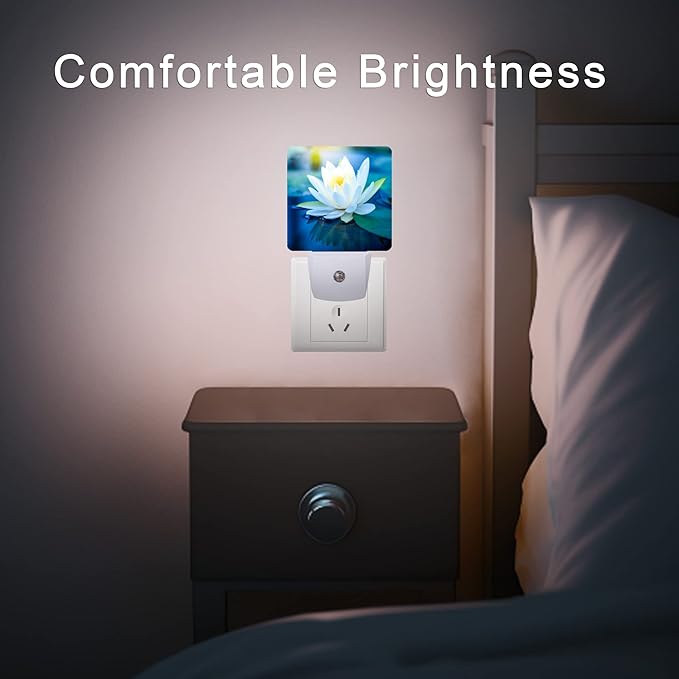 White Lotus Night Light,Beautiful Flower Plug-in Night Lights with Dusk-to-Dawn Sensor for Bedroom, Bathroom and Living Room 0.5W Sleep Friendly lamp for for Girlfriend/Boyfriend Gift - Bloomnest