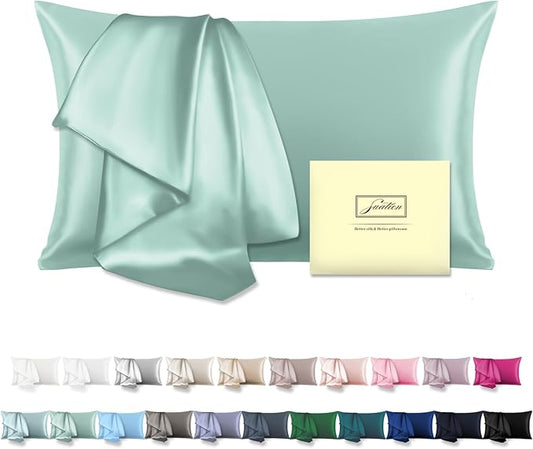 Natural Mulberry Silk Pillowcase for Hair and Skin Queen Size 20"X30" Pillow Case with Hidden Zipper Soft Breathable Smooth Cooling Silk Pillow Covers for Sleeping (Sage Green,Queen,1Pcs) - Bloomnest