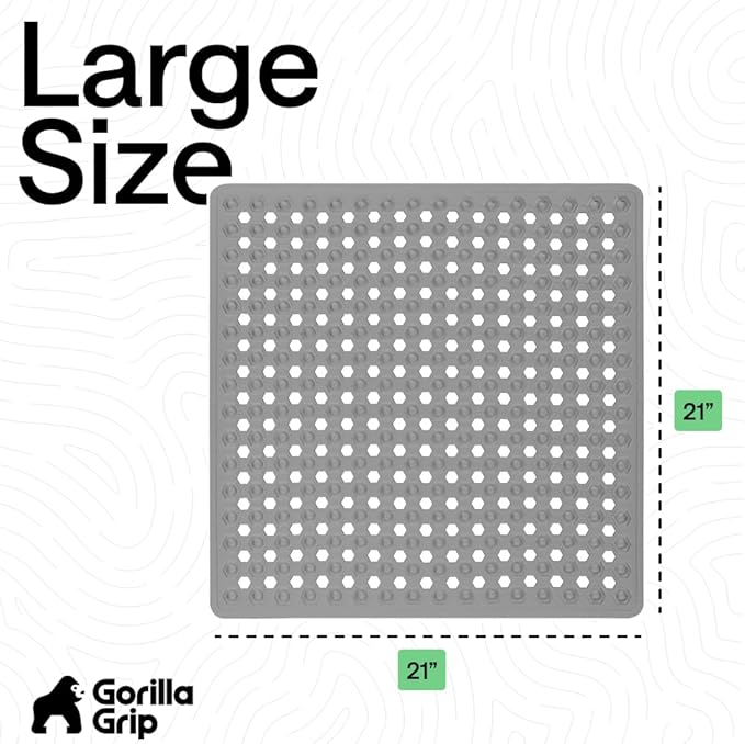 GORILLA GRIP Patented Square Shower Stall Mat, Small Bathtub Floor Mats for Stand Up Showers, Suction Cups and Drainage Holes, Machine Wash, Soft on Feet, Bathroom Accessories 21x21 Inch, Gray Opaque - Bloomnest
