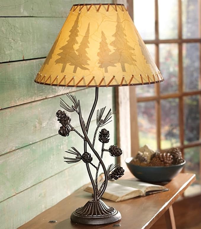 BLACK FOREST DECOR - Metal Pinecone Table Lamp - Farmhouse Lamp for Living Room, Bedroom, Cabin - 26.5" x 8.75" x 6.5" - Bloomnest