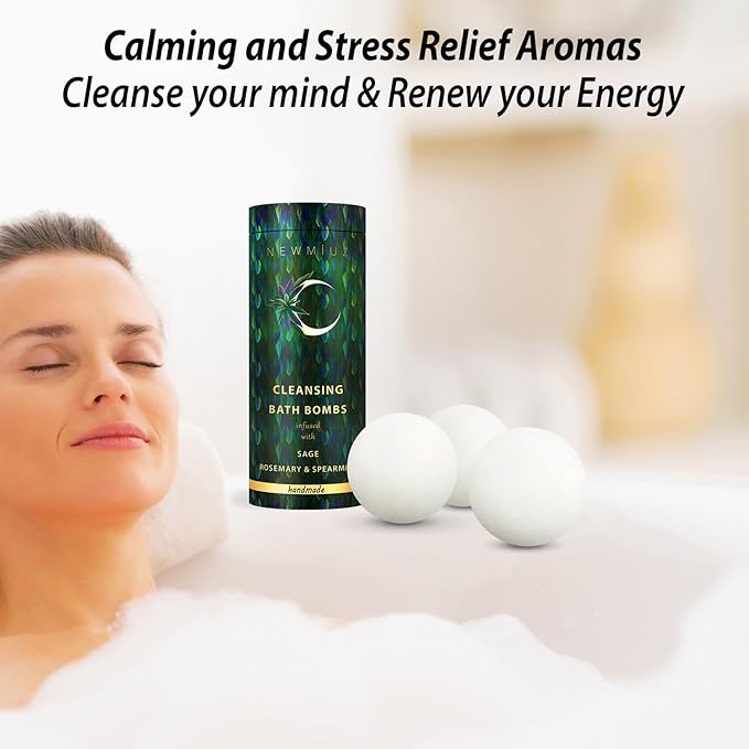 Sage Bath Bombs Spiritual Bath Energy Clearing Protection Shielding Smokeless Smudging Sage Rosemary and Spearmint Relaxation Stress Relief Spa Gift - Bloomnest
