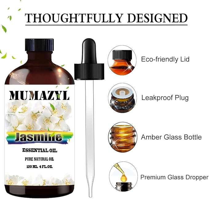 Jasmine Essential Oil, Jasmine Oil 4 Fl Oz 120ML for Diffuser Humidifier Yoga Cleaning DIY Candle Soap Making Essential Oils - Bloomnest
