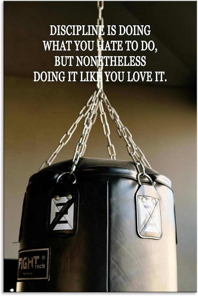 Motivational Boxing Wall Art "Discipline is Doing What You Hate..." Inspirational Gym Wall Decor Fitness Motivation Poster Printed Canvas for Study Room Bedroom Home Framed[12" W X 18" H] - Bloomnest