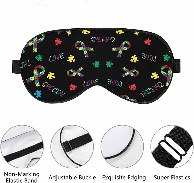 Awareness Day Sleep Eye Mask Autism Ribbon Men Women Sleep Mask with Adjustable Strap Eye Cover Eye Shade for Travel, Nap,Meditation - Bloomnest
