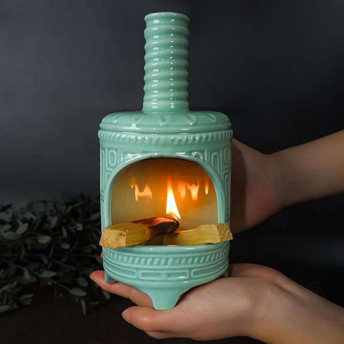 Light Green Palo Santo Burner Holder-Mini Chiminea Smudging Bowl for Palo Santo Sticks, Sage Smudge Sticks&Cone Incense Burning–Zen Decor for Energy Cleansing Unique Gift for Friends & Family - Bloomnest
