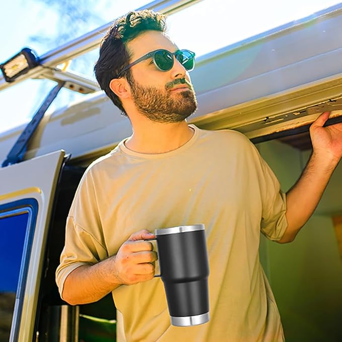 VEGOND 20 oz Tumbler Bulk with Handle Lid and Straw, Stainless Steel Insulated Travel Coffee Mug Set, Spill Proof Double Wall Metal Tumblers Cups, Black 6 Pack - Bloomnest