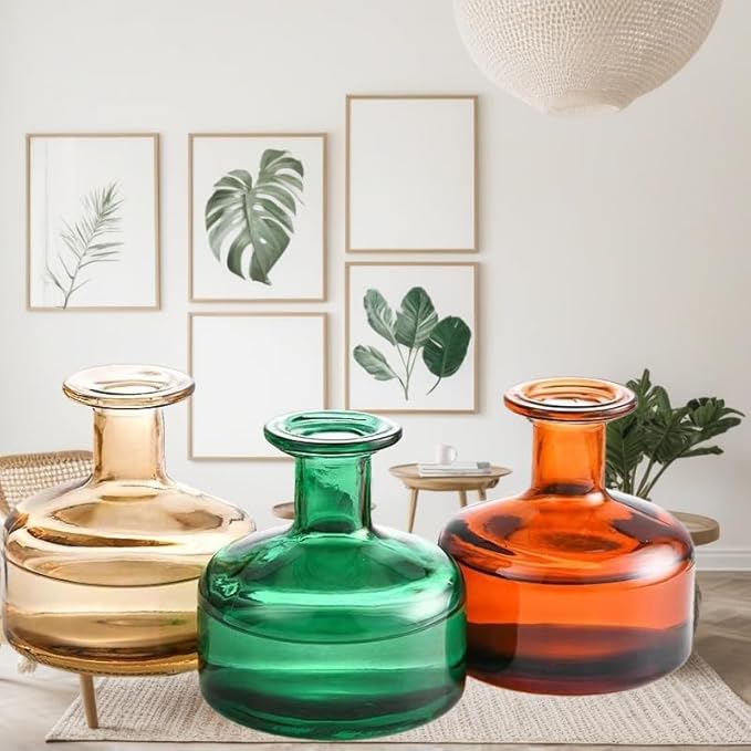 Green Empty Glass Reed Diffuser Bottles,300ml Refillable Diffuser Bottle for Essential Oils,Aromatherapy Container for DIY Replacement Diffuser,Fragrance Decoration,Crafts Decor,Small Flower Vase Bloomnest