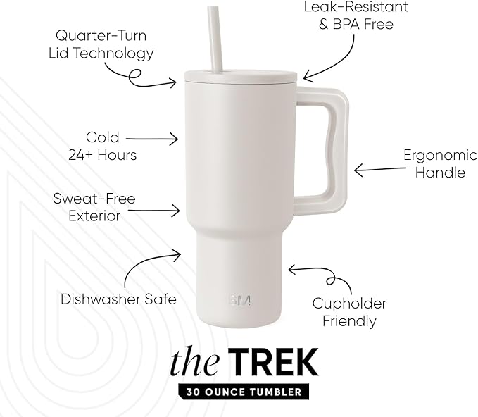 Simple Modern 30 oz Trek Tumbler with Handle and Straw Lid | Cup Holder Friendly Insulated Stainless Steel Travel Mug | Almond Birch SimpleModern