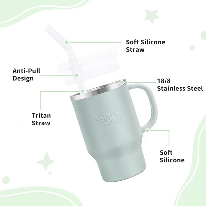 Bella's Friends Handy Mini Tumbler – Adorable 9 oz Sippy Cup for Toddlers 1-3 years old, Flexible Straw, Stainless Interior & Silicone Body, Leak‑Proof, Dishwasher Safe, Ideal for Travel or At Home - Bloomnest