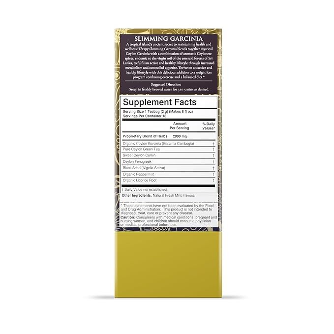 Térapy Ceylon All Day Slimming Tea | All Natural Herbal Ingredients featuring Garcinia Cambogia | Organic Herbal Slimming Tea Bags | Eco-friendly Individually Wrapped Tea Bags - 18 Count - Bloomnest