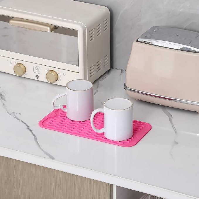 Silicone Dish Drying Mat for Multiple Usage,Easy clean,Eco-friendly,Heat-resistant Silicone Mat for Kitchen Counter or Sink,Refrigerator or Drawer Liner Rose S 12 inches x 6 inches - Bloomnest