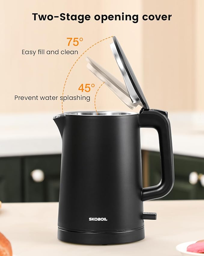 Electric Kettle Small for Tea & Coffee, 0.8L (27OZ) Double Wall Stainless Steel Hot Water Boiler, Fast Boiling Water Heater & Teapot with Auto Shut-Off, Boil-Dry Protection