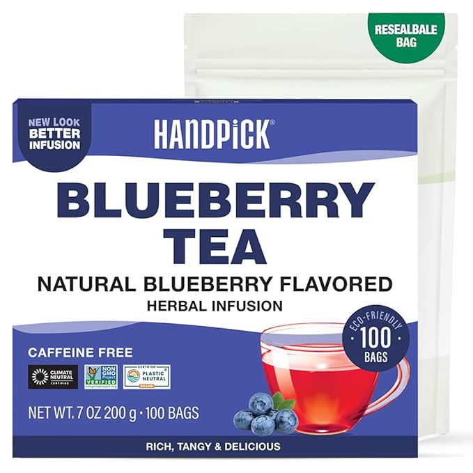 HANDPICK, Wild Blueberry Tea Bags (100 Count), True Premium Blueberry Herbal Tea with Hibiscus, Rose & Licorice | Brew Iced/Hot Tea - Bloomnest