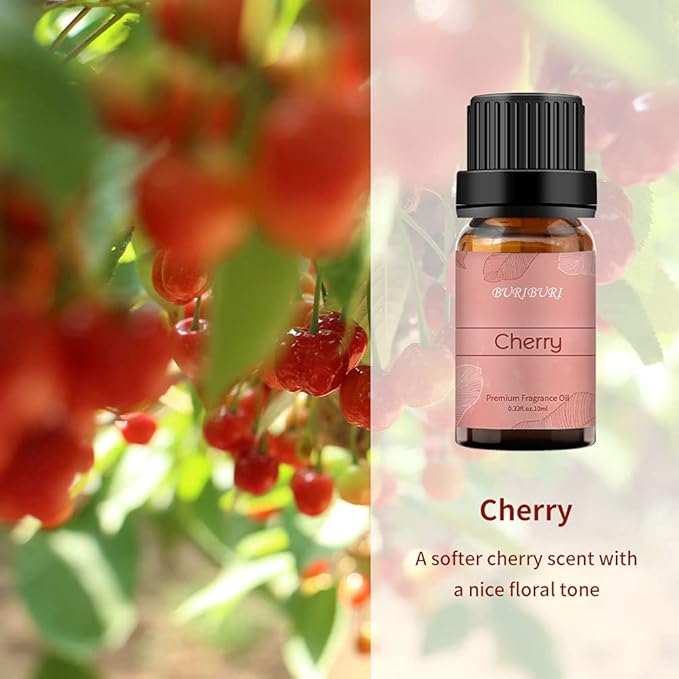 BURIBURI Cherry Fragrance Oil, Premium Grade Cherry Scented Oil 10ml Essential Oil for Diffusers, Candle Making BURIBURI