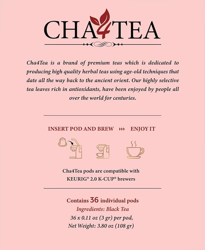 Cha4TEA 36-Count Black Tea Pods for Keurig K-Cup Brewers - Bloomnest